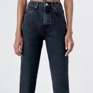 ZARA Classic Mom Fit Jeans Denim High Rise Ankle Faded Black